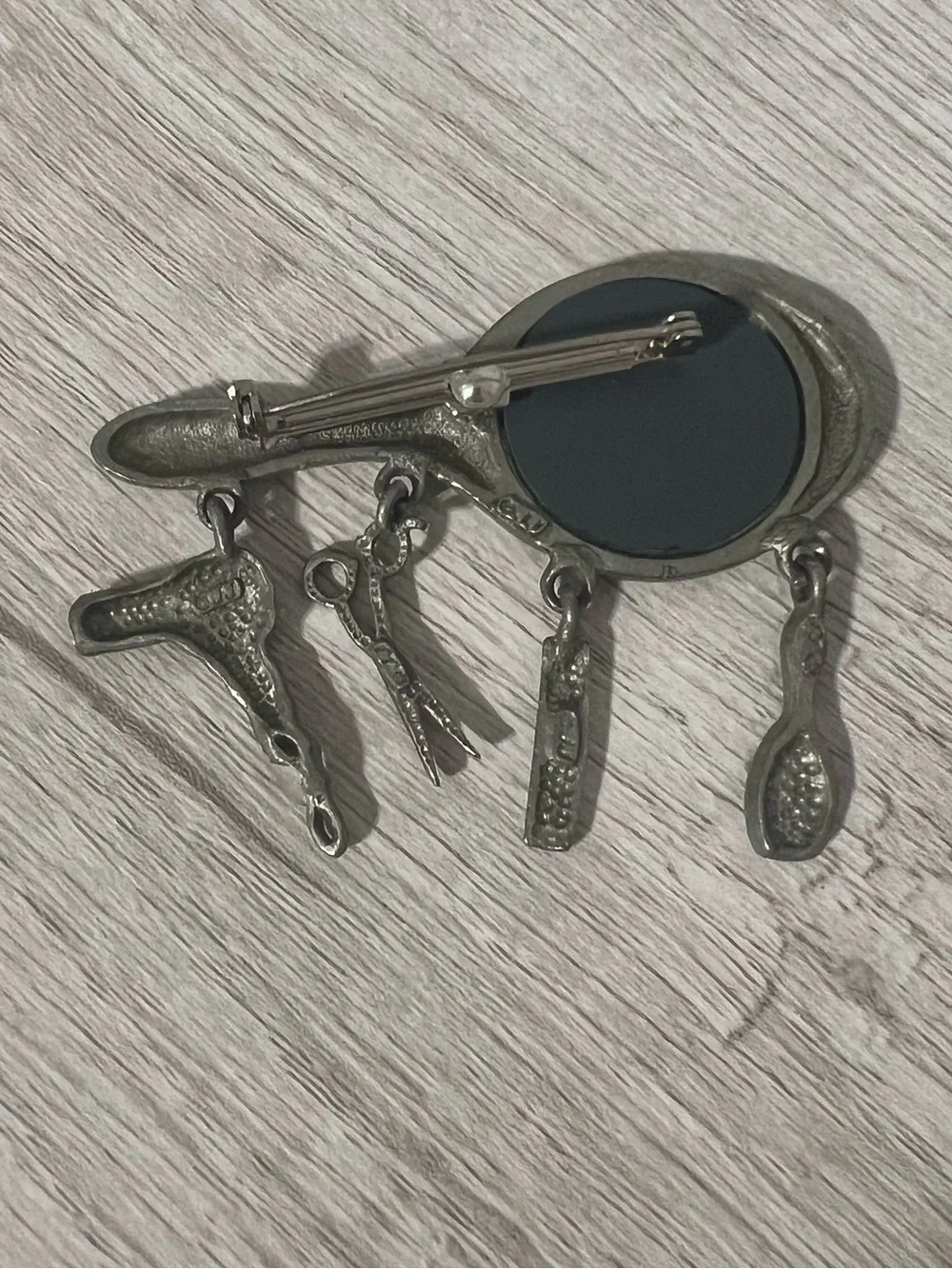 Silver Salon Tools Mirror Brooch with Haircare Charms